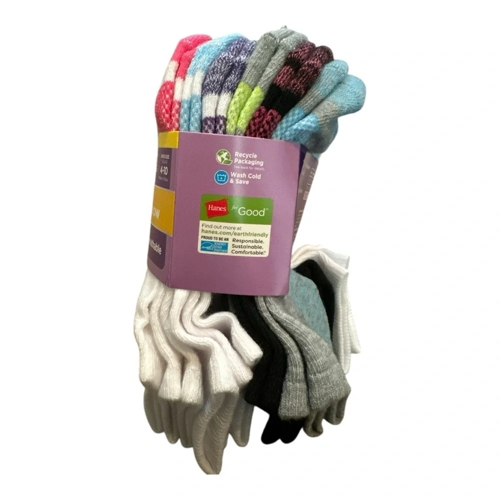 Hanes Girls’ No Show Socks – 12 Pairs, Size 4-10 (L), Multi-Color, NWT